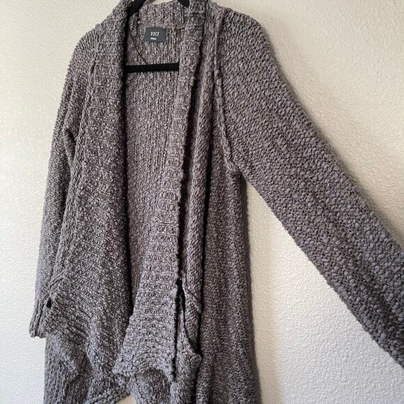 Vici Drape Open Front Knit Cardigan Sweater Pockets Asymmetrical Womens Small - Picture 5 of 7